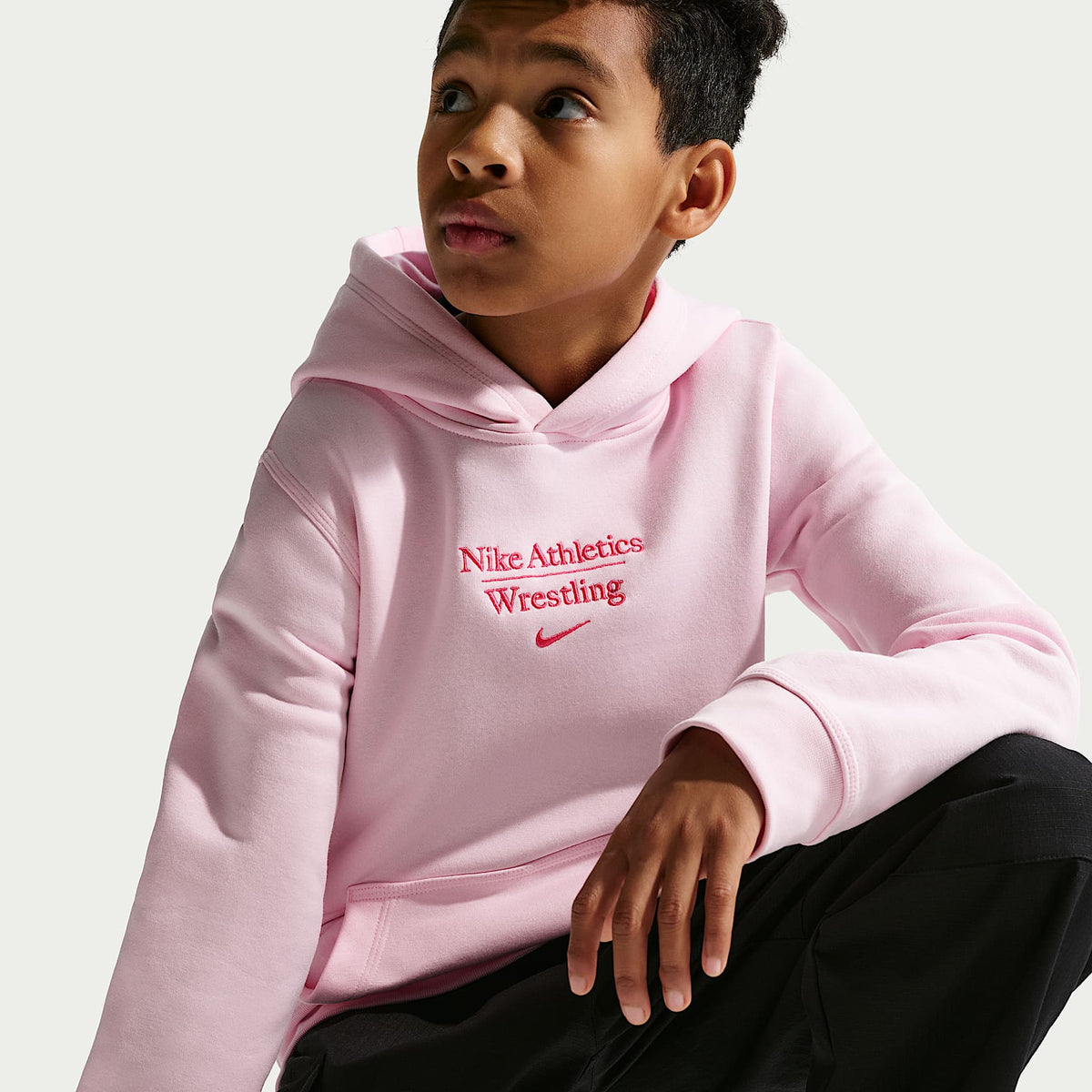 Sudadera con gorro sin cierre de lucha para niños talla grande Nike – Espuma rosa/Rosa – vista 3