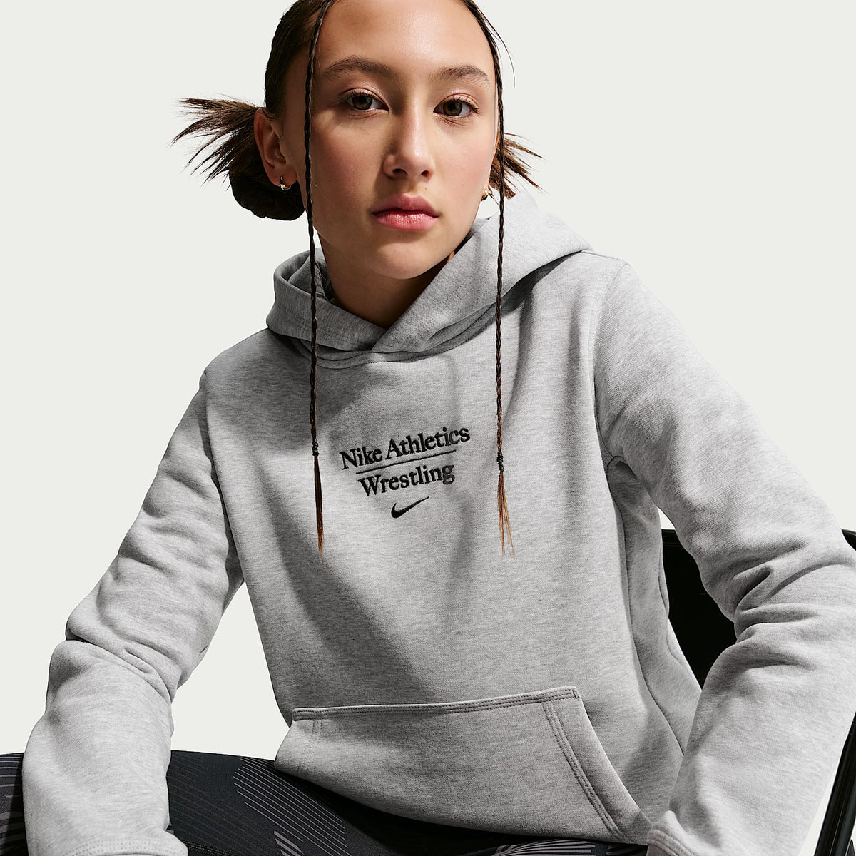 Sudadera con gorro sin cierre de lucha para niños talla grande Nike – Gris oscuro jaspeado – vista 3