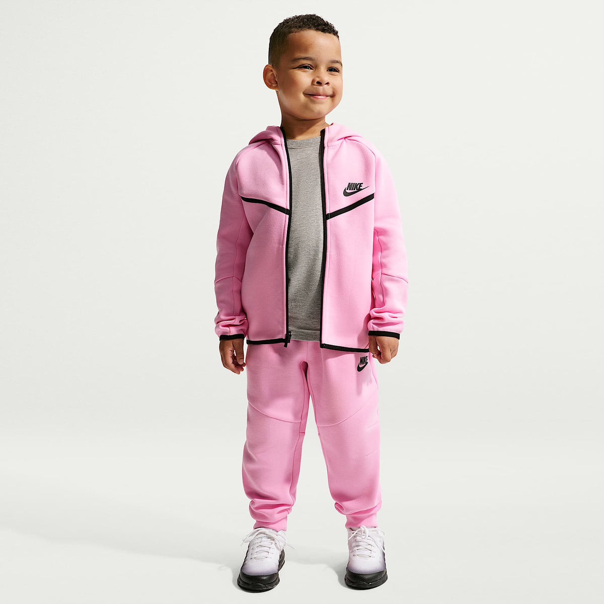 Conjunto de 2 piezas de sudadera de cierre completo Tech Fleece para niños talla pequeña Nike Sportswear – Rosa amanecer – vista 6
