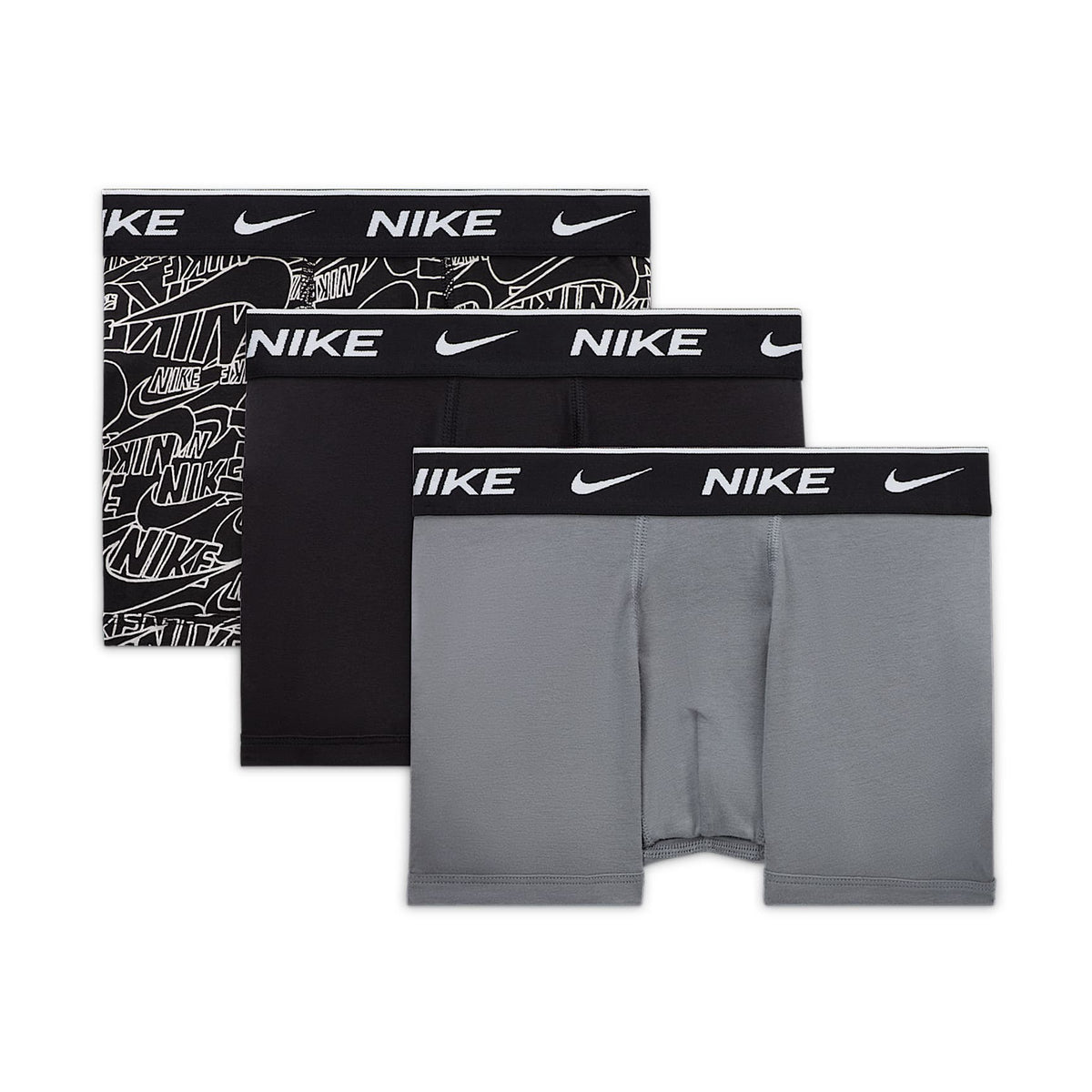 Ropa interior de algodón Dri-FIT para todos los días con estampado para niños talla grande (3 unidades) Nike – Gris oscuro jaspeado/Negro – vista 1