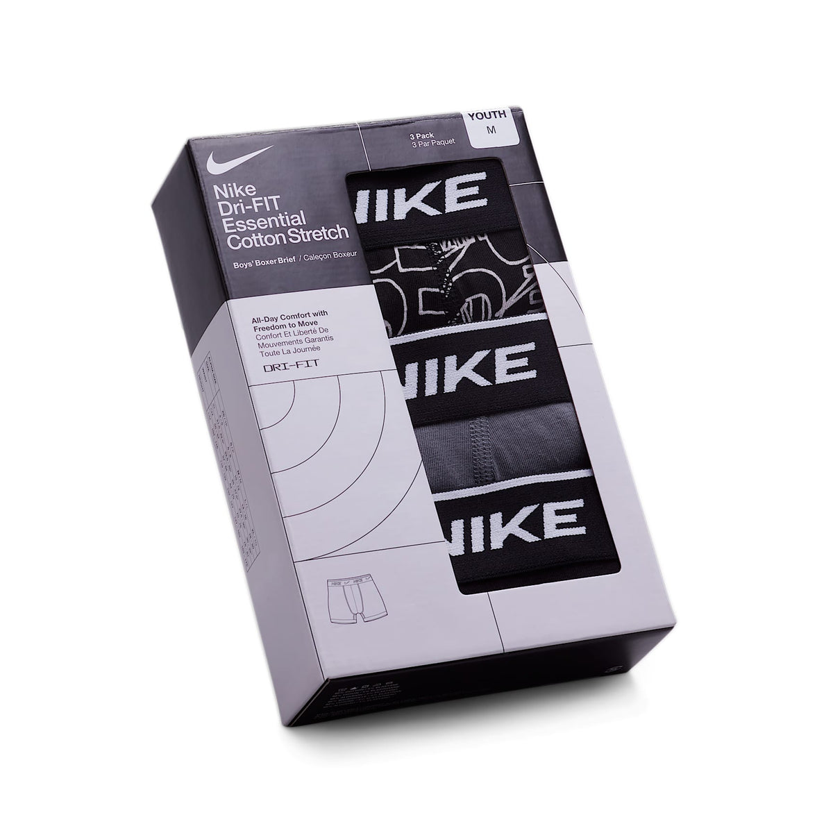 Ropa interior de algodón Dri-FIT para todos los días con estampado para niños talla grande (3 unidades) Nike – Gris oscuro jaspeado/Negro – vista 5