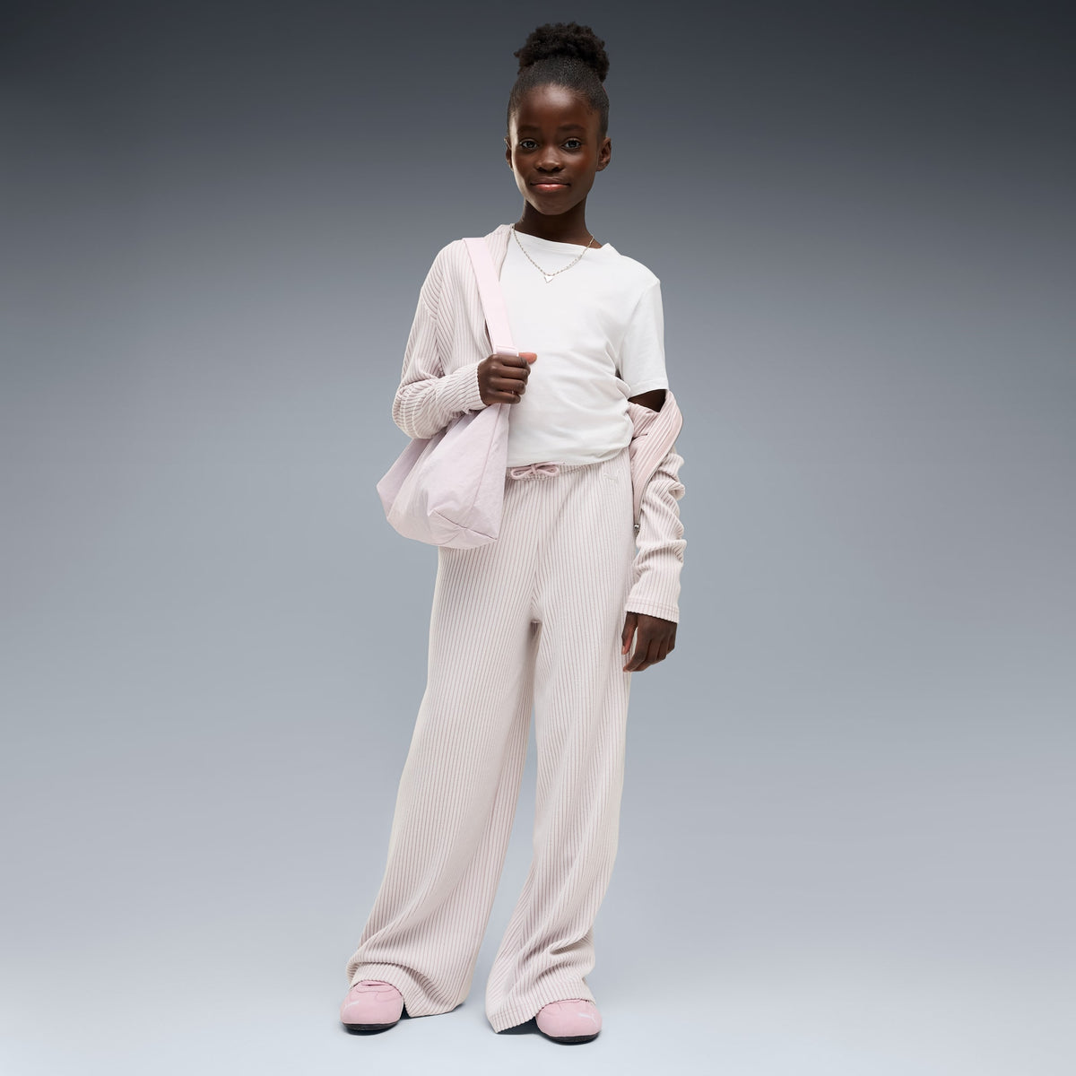 Pantalón ancho acanalado juvenil PUMA Essentials – Misty Pink Heather – vista 1