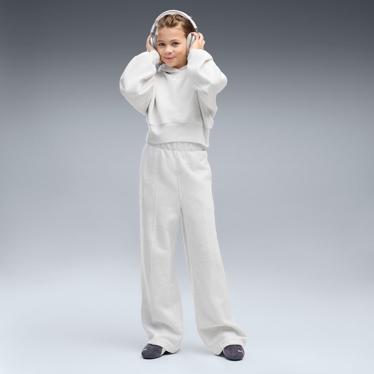 Pantalón flojo con pinzas juvenil PUMA Essentials – White Glow Heather – vista 1