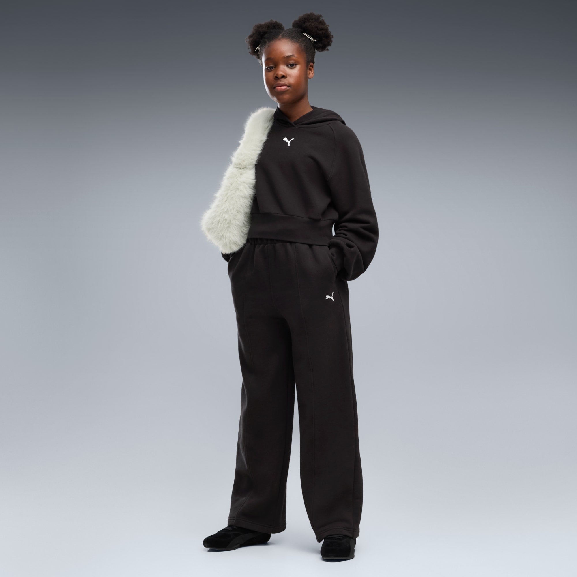 Pantalón flojo con pinzas juvenil PUMA Essentials – PUMA BLACK – vista 1
