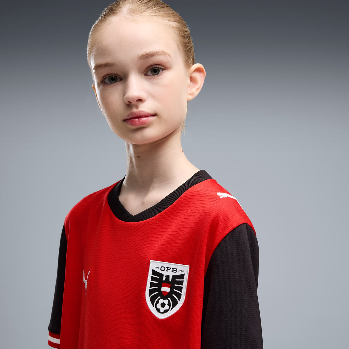 Playera de fútbol juvenil Austria local – PUMA Red-PUMA Black – vista 2