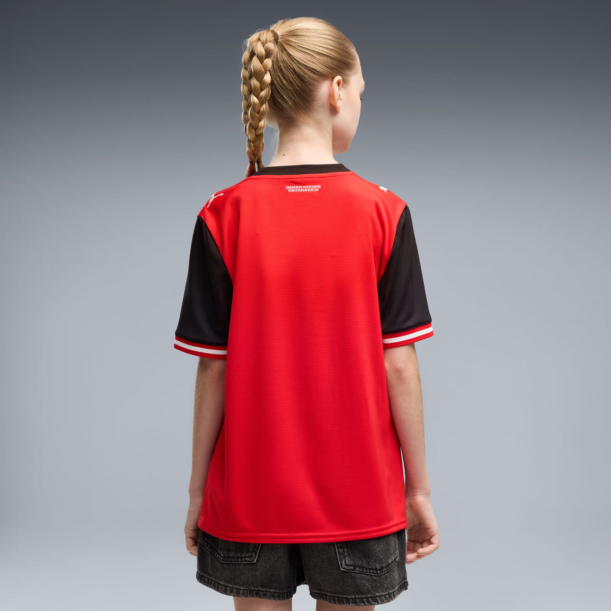 Playera de fútbol juvenil Austria local – PUMA Red-PUMA Black – vista 4