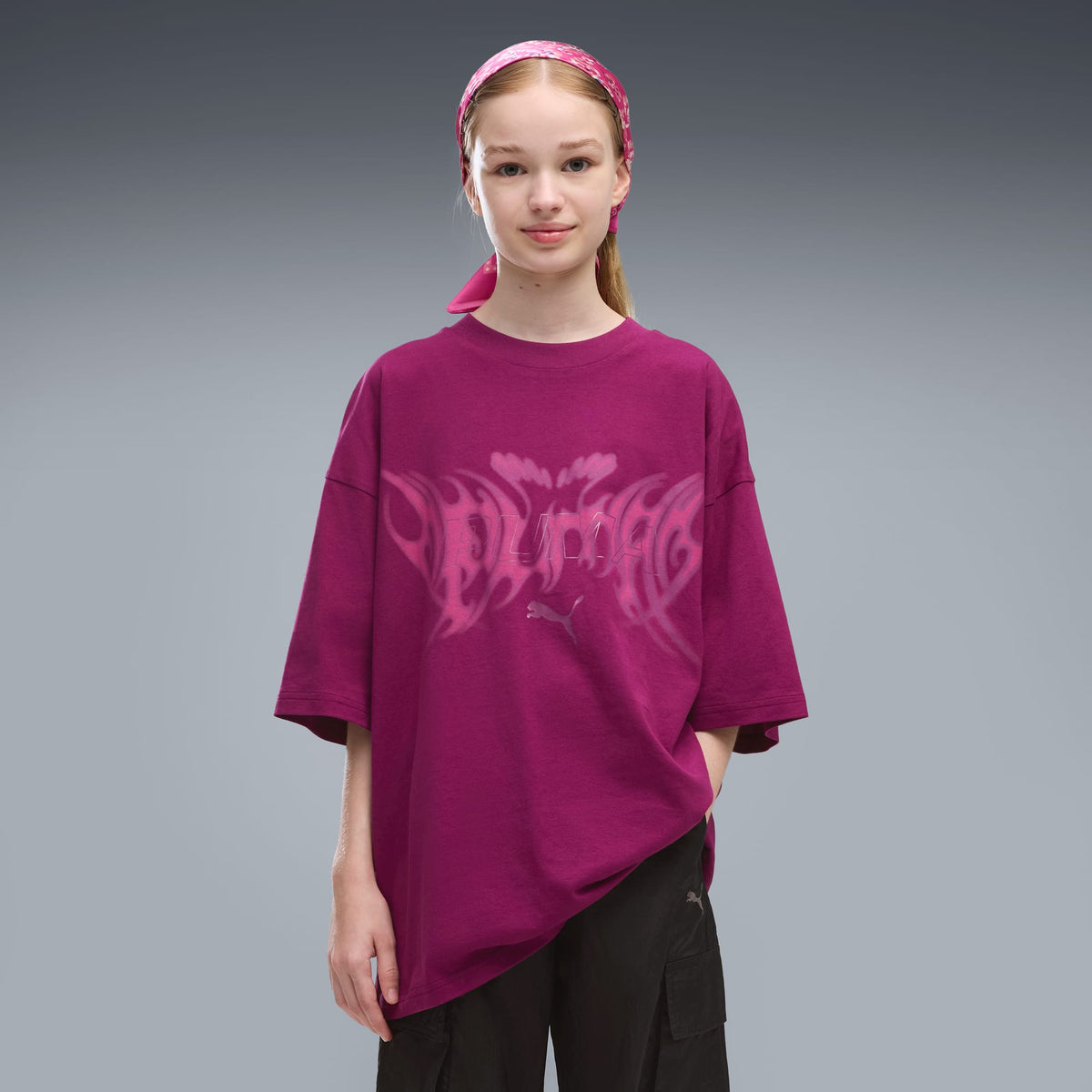 Playera estampada oversized juvenil Midnight Shadow – Fuchsia Glow – vista 1