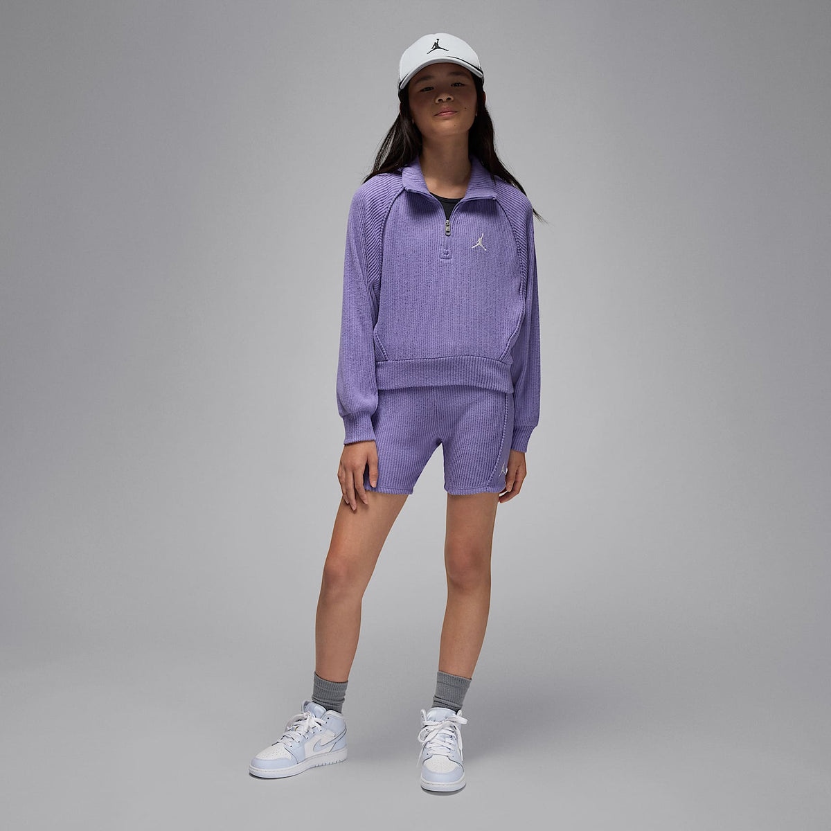 Playera de manga larga con cierre de un cuarto para niños talla grande Jordan – Amatista empolvado – vista 6