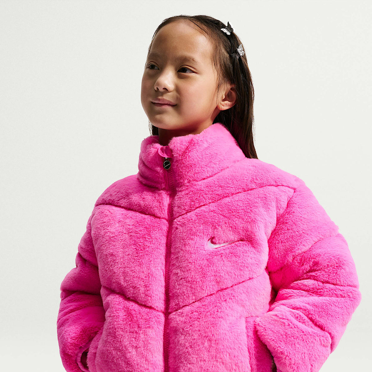 Chamarra acolchada de piel sintética para niños talla pequeña Nike – Rosa alegre – vista 1