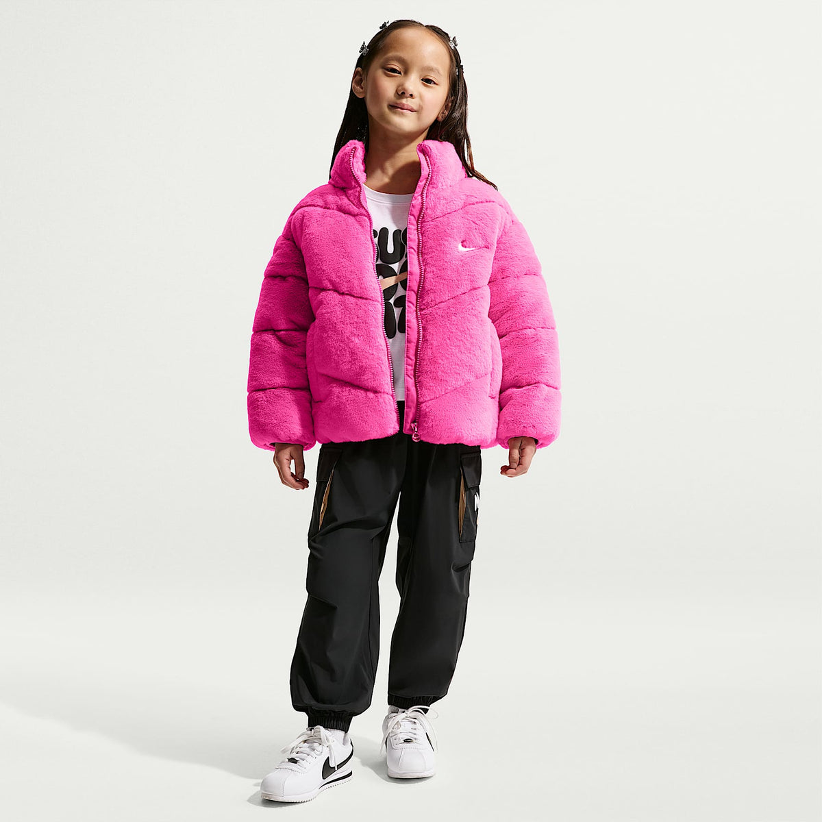Chamarra acolchada de piel sintética para niños talla pequeña Nike – Rosa alegre – vista 4