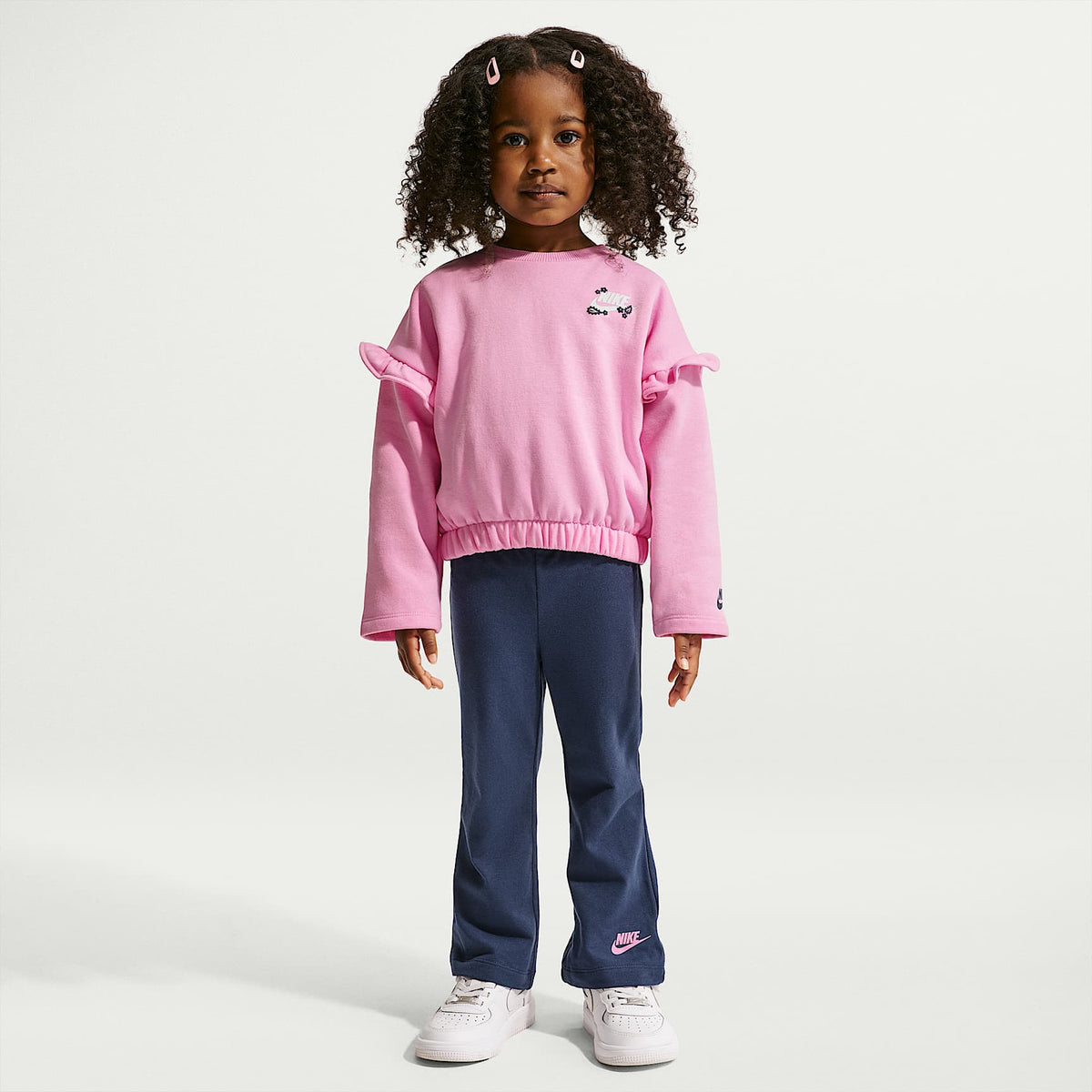 Conjunto de leggings acampanados y sudadera de cuello redondo con volantes infantil Nike – Azul marino medianoche – vista 1