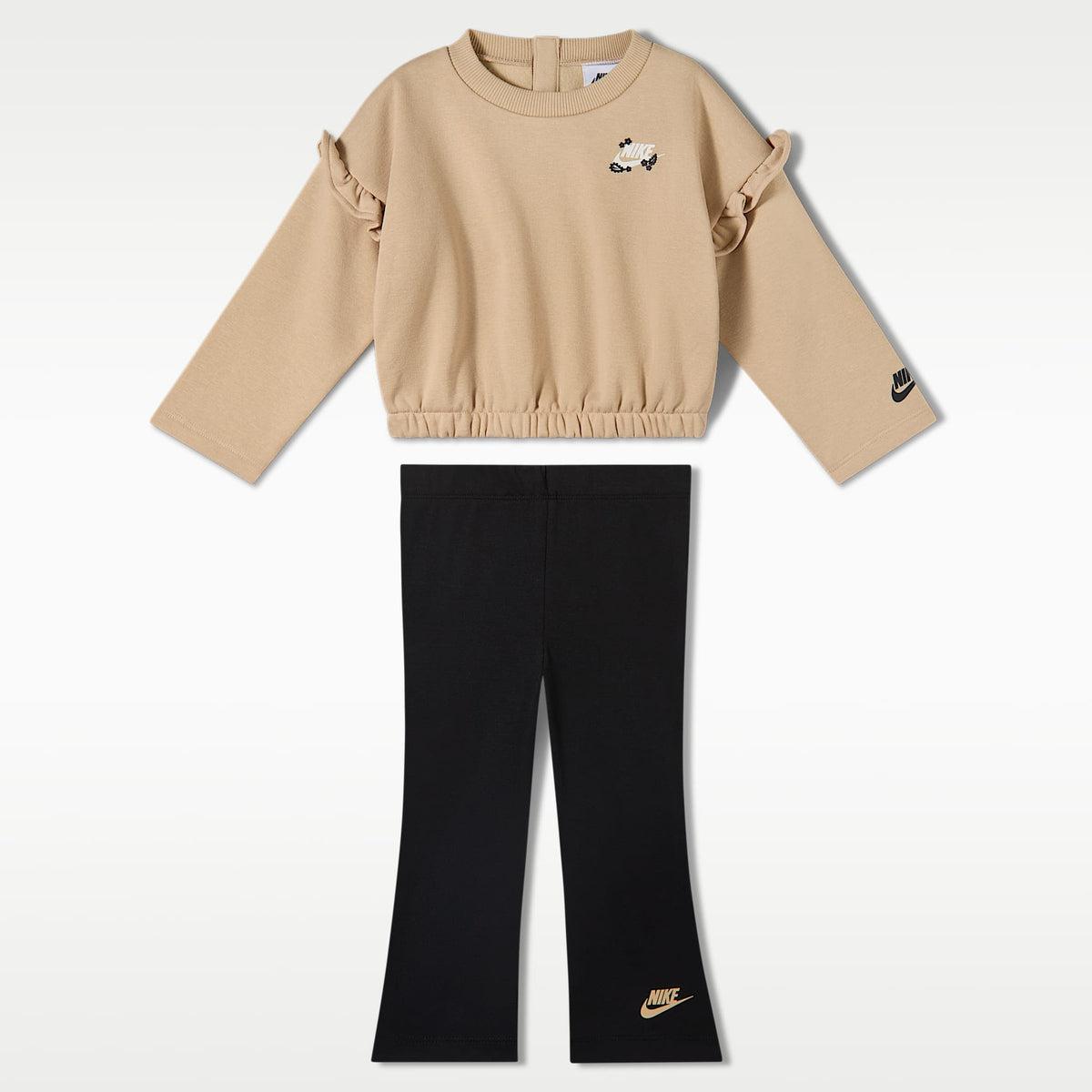 Conjunto de leggings acampanados y sudadera de cuello redondo con volantes para bebé (12 a 24 meses) Nike – Negro – vista 1