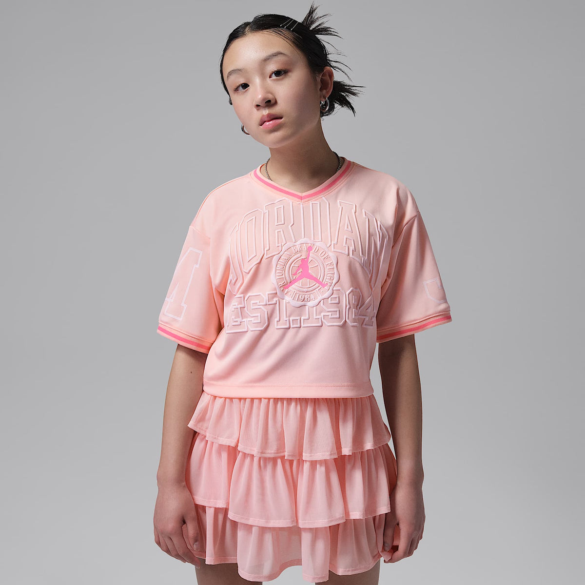 Jersey cropped para niños talla grande Jordan Secret Diary – Flor rosa – vista 1