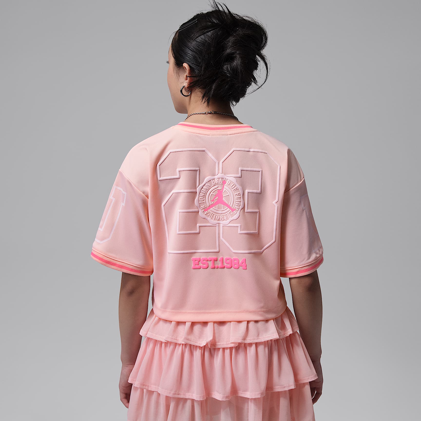 Jersey cropped para niños talla grande Jordan Secret Diary – Flor rosa – vista 2