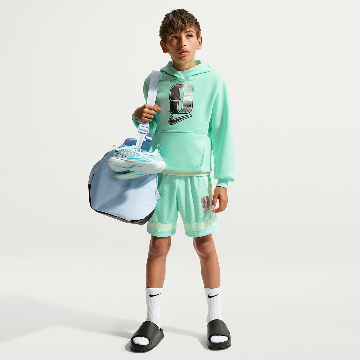 Sudadera con gorro para niños talla grande Nike Club Fleece – Espuma menta – vista 7