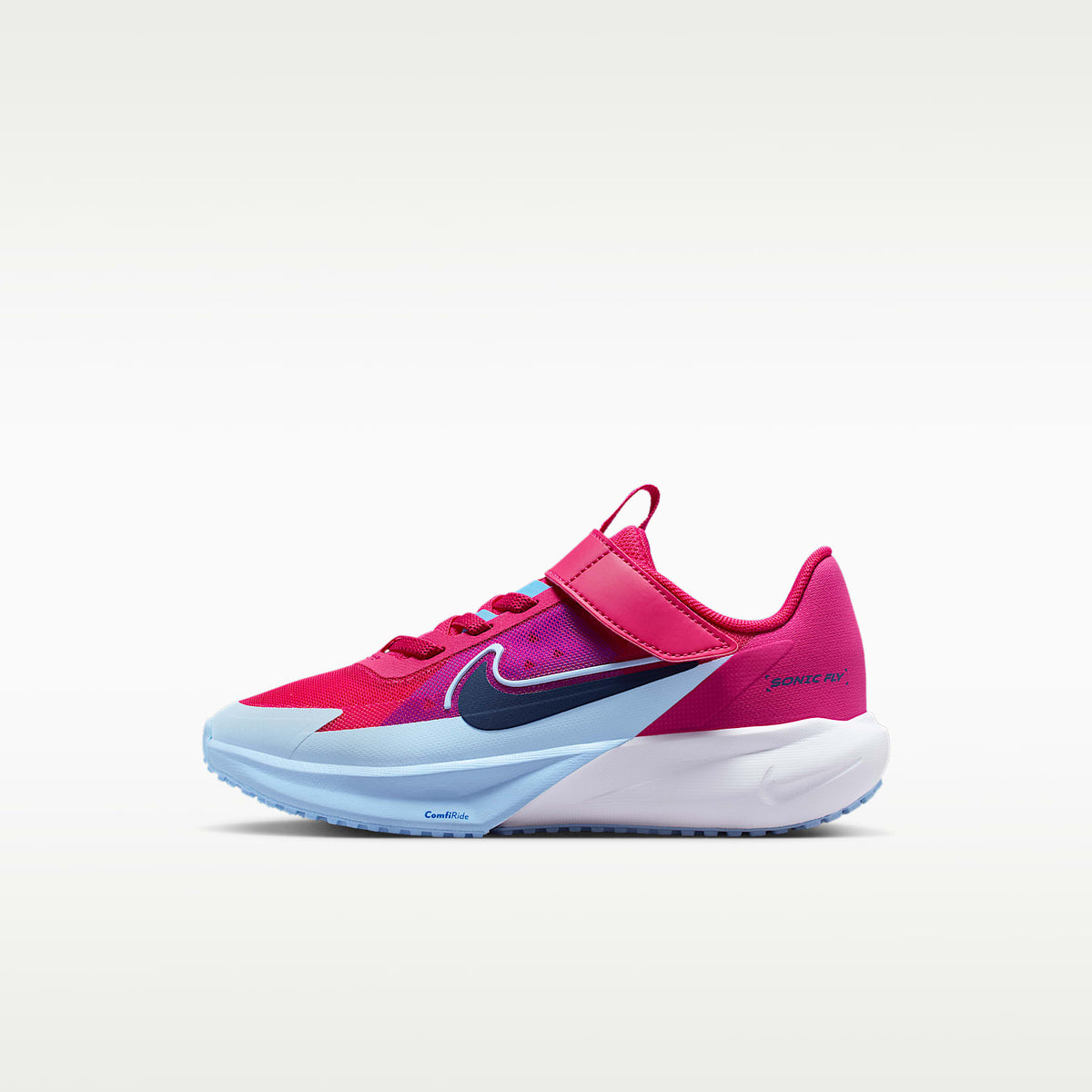 Nike Sonic Fly – Rosa enérgico/Azul universitario/Aluminio/Azul vacío – vista 1