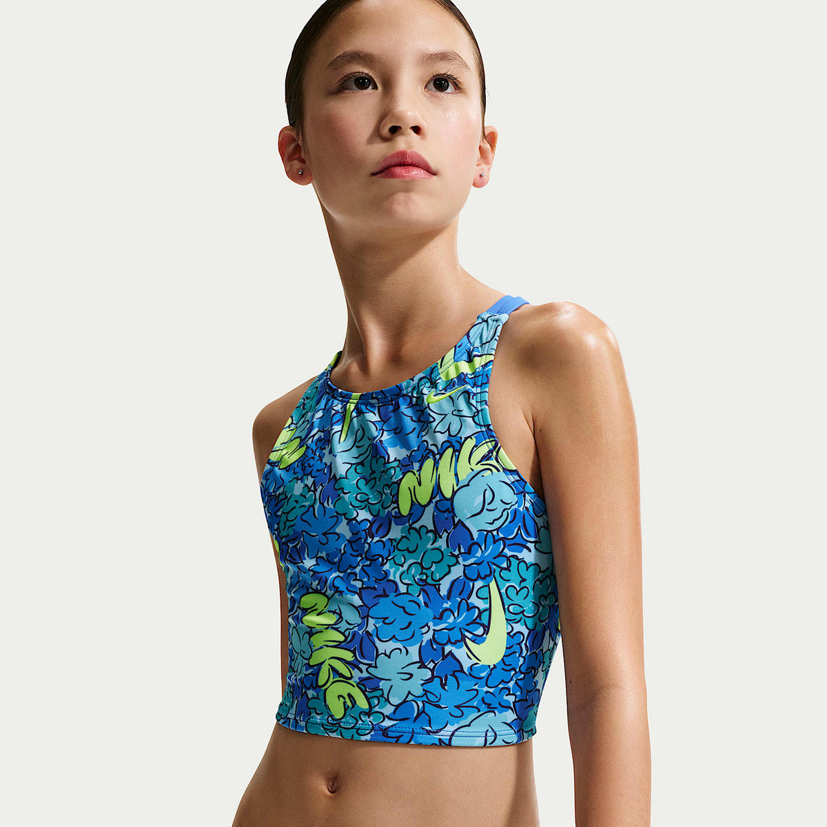 Conjunto de midkini con tirantes cruzados para niña talla grande Nike Swim – Azul cristal – vista 2