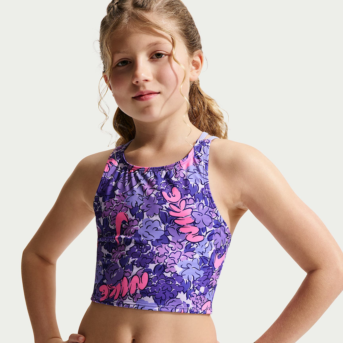 Conjunto de midkini con tirantes cruzados para niña talla grande Nike Swim – Cardo claro – vista 2