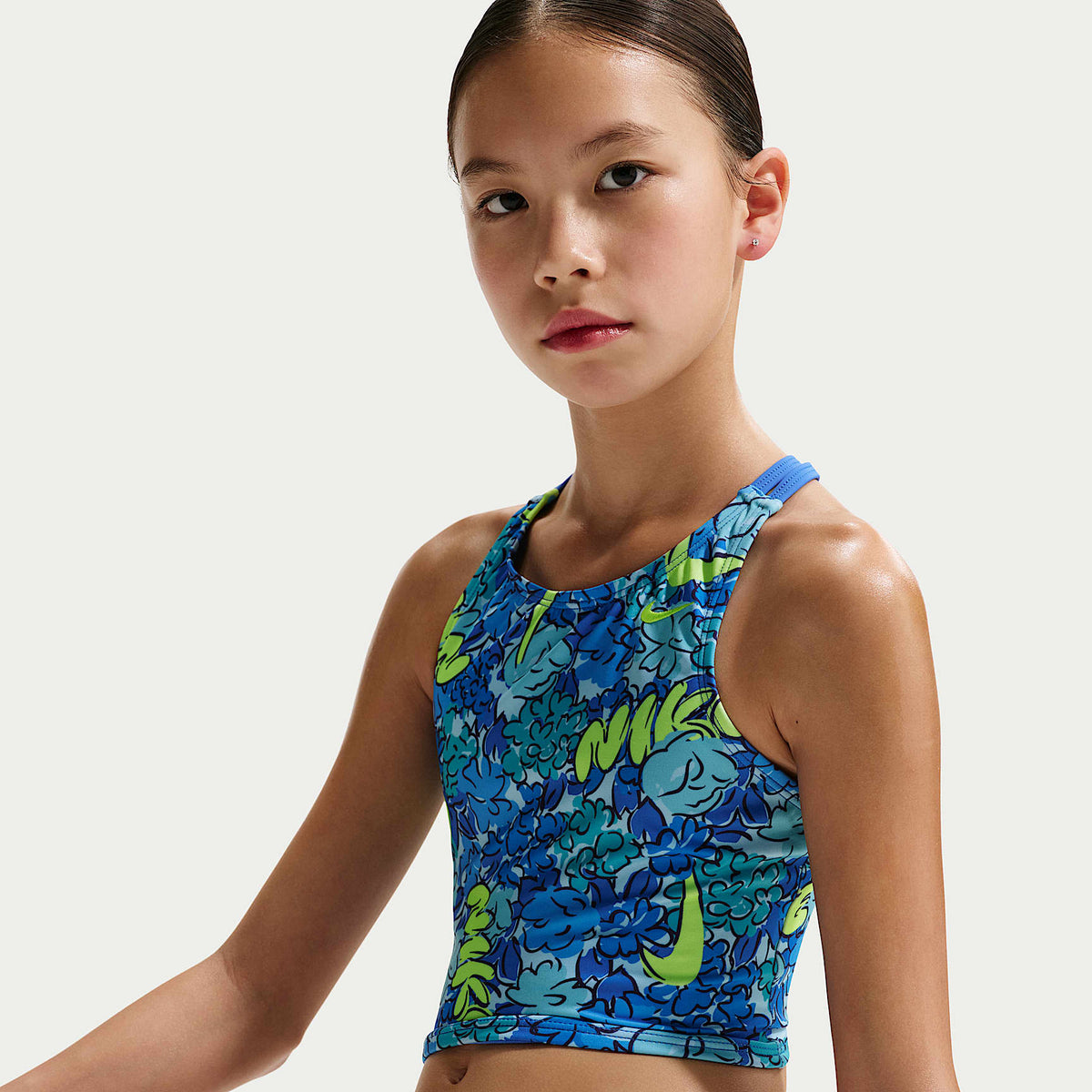 Conjunto de midkini con tirantes cruzados para niña talla grande Nike Swim – Azul cristal – vista 4