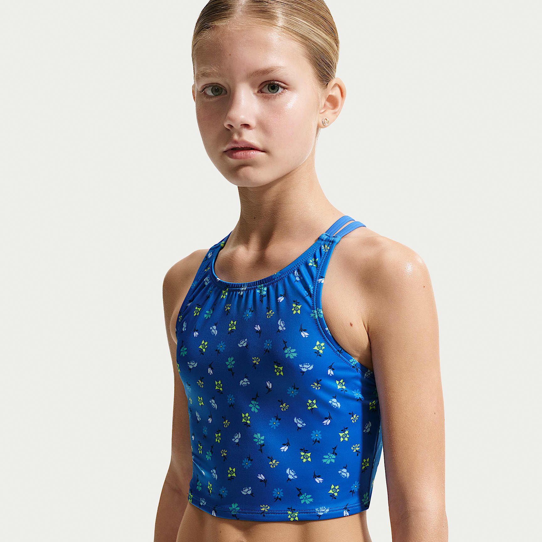 Conjunto de midkini con tirantes cruzados para niña talla grande Nike Swim – Azul cristal/Blanco – vista 2