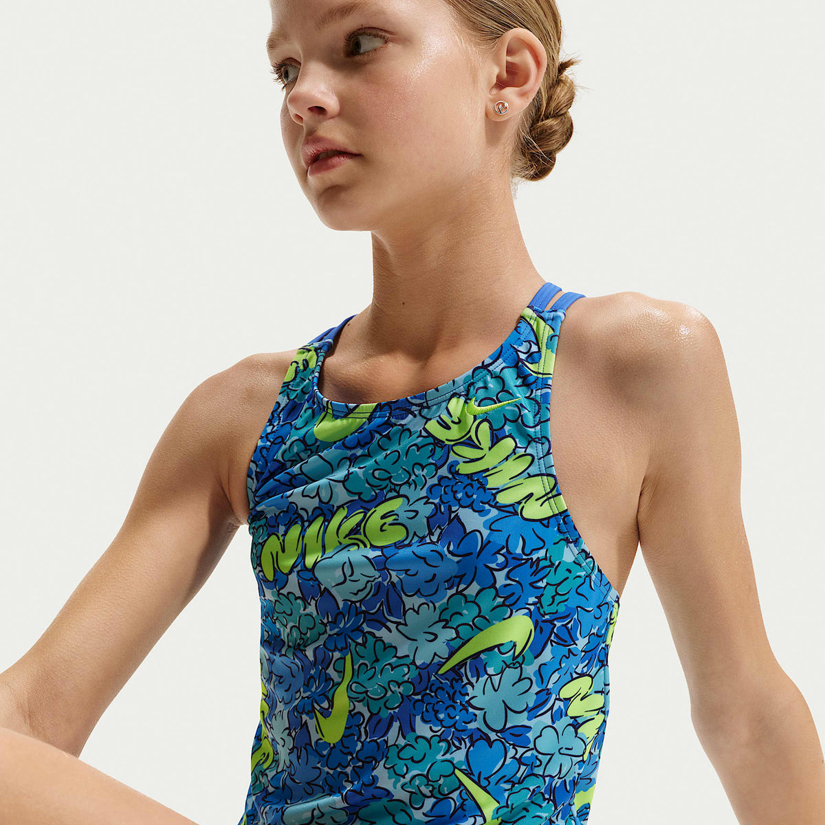 Conjunto de tankini con espalda cruzada para niña talla grande Nike Swim – Azul cristal – vista 4