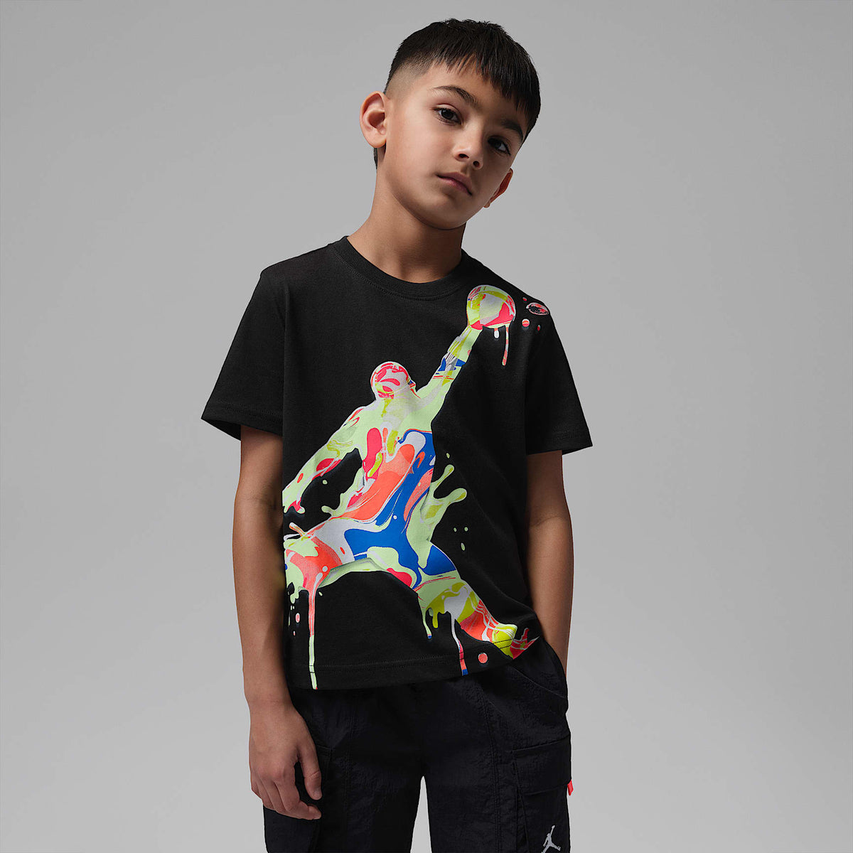 Playera Jumpman Paint Spill para niños talla pequeña Jordan Super Splash – Negro – vista 1
