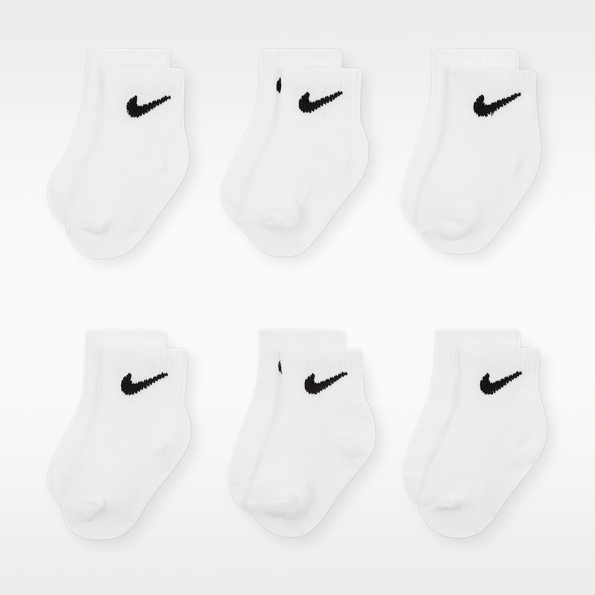 Calcetines al tobillo para bebé Nike Swoosh (6 pares) – Blanco/Negro – vista 1