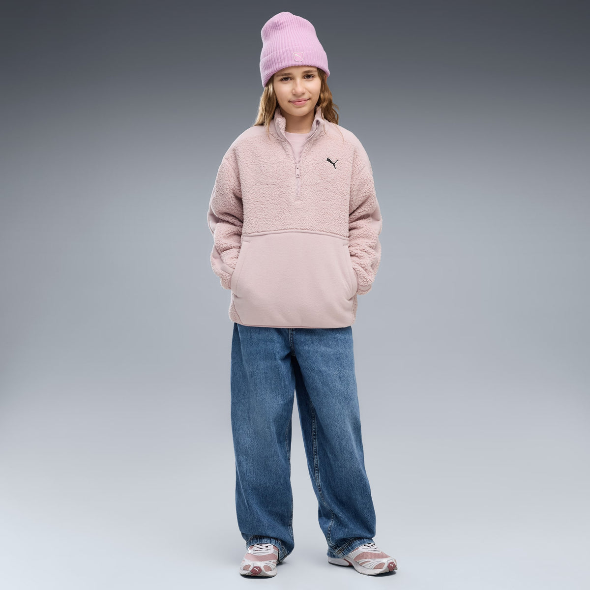 Sudadera con capucha de media cremallera juvenil Elevated Essentials Winterized – Misty Pink – vista 3