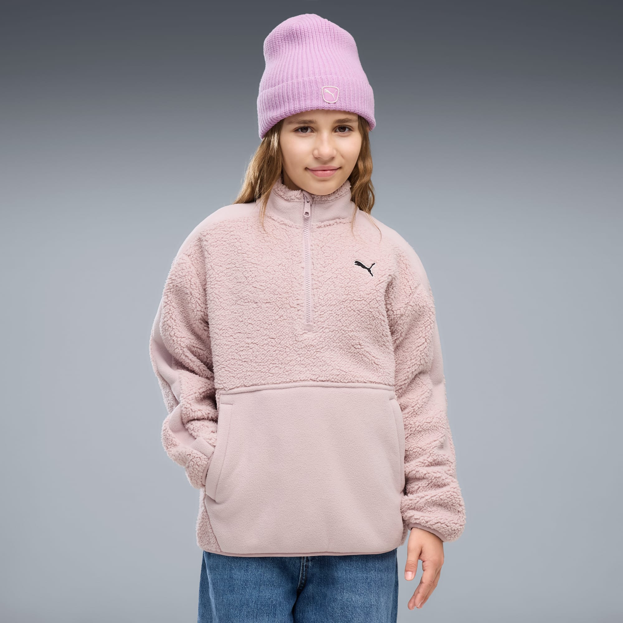 Sudadera con capucha de media cremallera juvenil Elevated Essentials Winterized – Misty Pink – vista 1