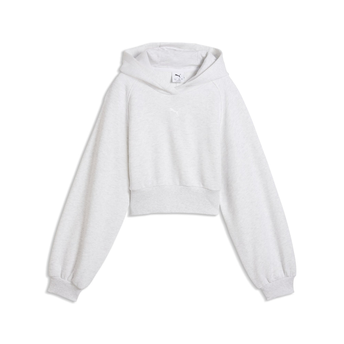 Sudadera con capucha recortada y mangas abombadas juvenil PUMA Essentials – White Glow Heather – vista 4