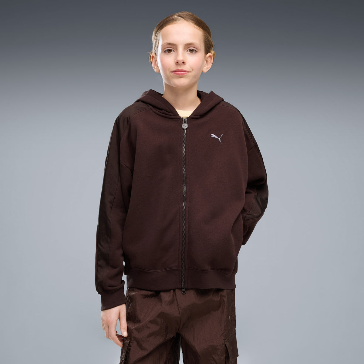 Sudadera con capucha y cremallera oversized juvenil Midnight Shadow T7 – Chocolate Fondue – vista 1