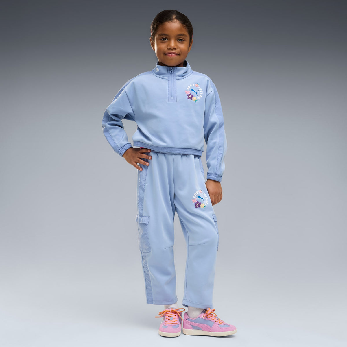 Sudadera relajada T7 con media cremallera para niñas PUMA x DORA LA EXPLORADORA – Chambray Blue – vista 3