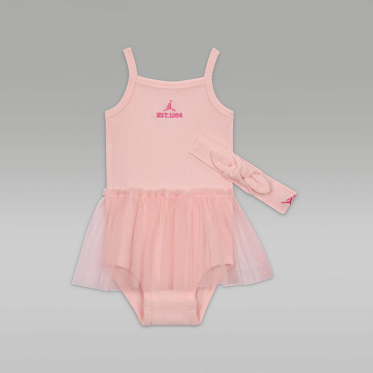 Conjunto de banda para la cabeza y mono con tutú para bebé Jordan – Flor rosa – vista 1