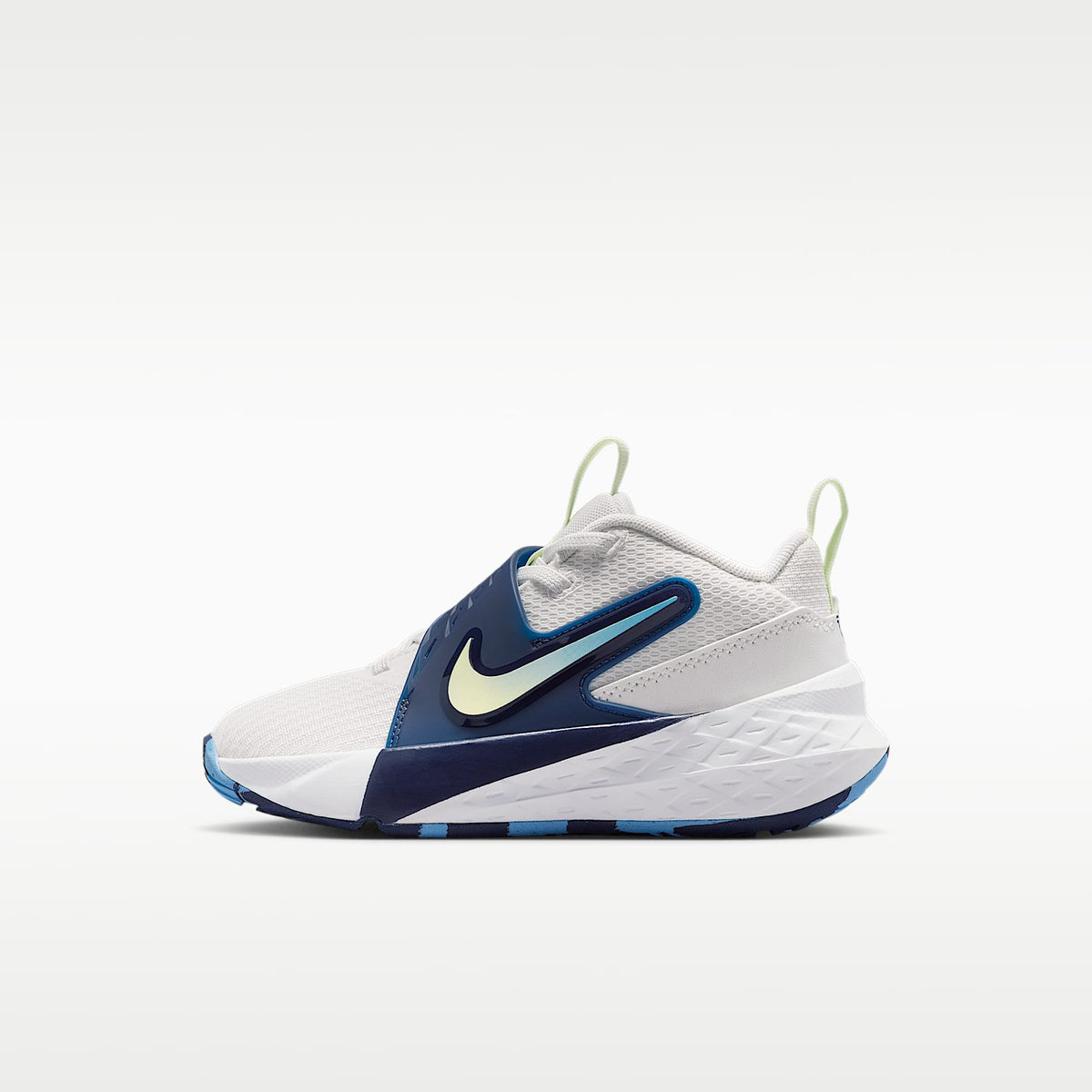 Nike Team Hustle D 12 – Blanco cumbre/Azul marino medianoche/Azul universitario/Tinte volt – vista 1