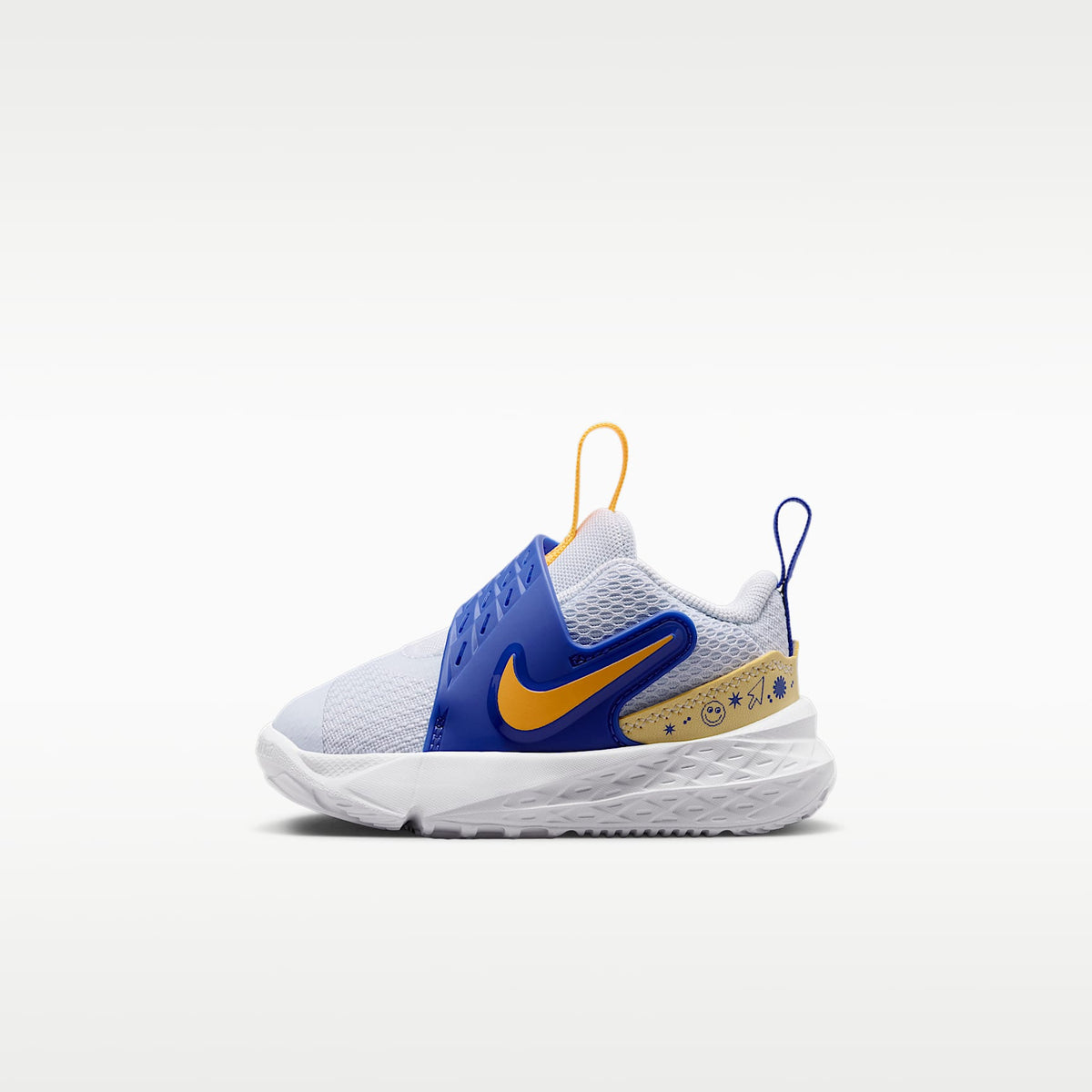 Nike Team Hustle D 12 – Gris fútbol/Lapislázuli/Amarillo suave/Naranja láser – vista 1