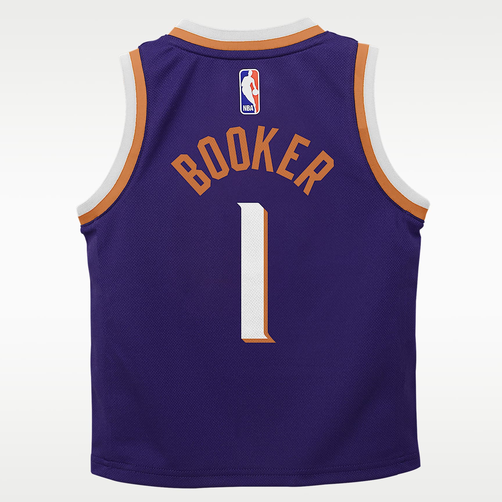 Jersey Nike NBA Swingman para niños pequeños (2T) Devin Booker Phoenix Suns Icon Edition – Morado – vista 2
