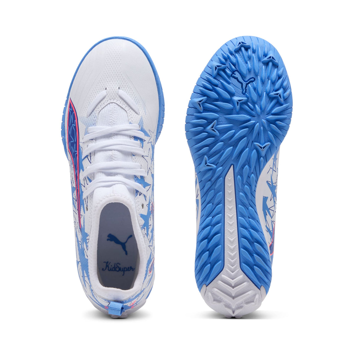 Tacos de futbol juveniles para césped artificial ULTRA 6 MATCH KIDSUPER x CHRISTIAN PULISIC – PUMA White-Pink Lilac-Dusky Blue – vista 4