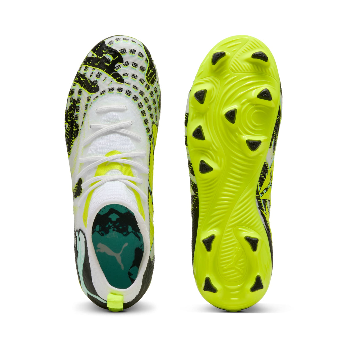 Tacos de futbol para superficies firmes y artificiales FUTURE 9 MATCH CREATIVITY para niños grandes – Yellow Alert-Mint Jelly-PUMA White-PUMA Black – vista 4
