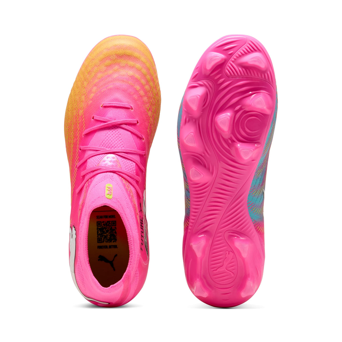 4 Colores, Tacos de futbol para superficies firmes y artificiales FUTURE 9 PRO para niños – Poison Pink-Sun Stream-Bright Aqua-PUMA White – vista 4