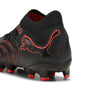 4 Colores, Tacos de futbol para superficies firmes y artificiales FUTURE 9 PRO para niños – PUMA Black-Glowing Red-Strong Gray – vista 3