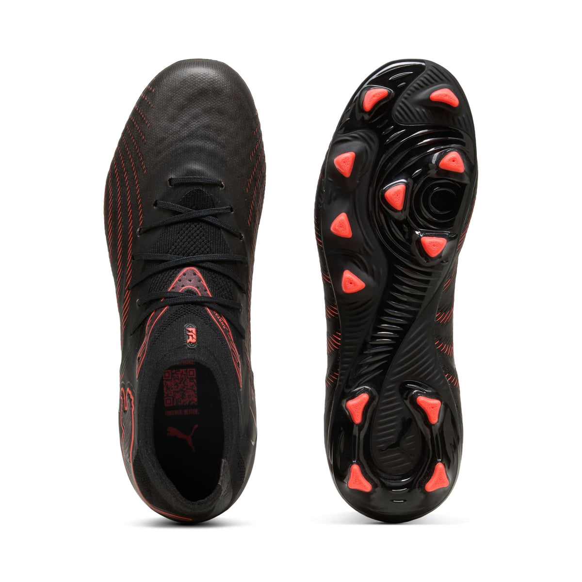 4 Colores, Tacos de futbol para superficies firmes y artificiales FUTURE 9 PRO para niños – PUMA Black-Glowing Red-Strong Gray – vista 4
