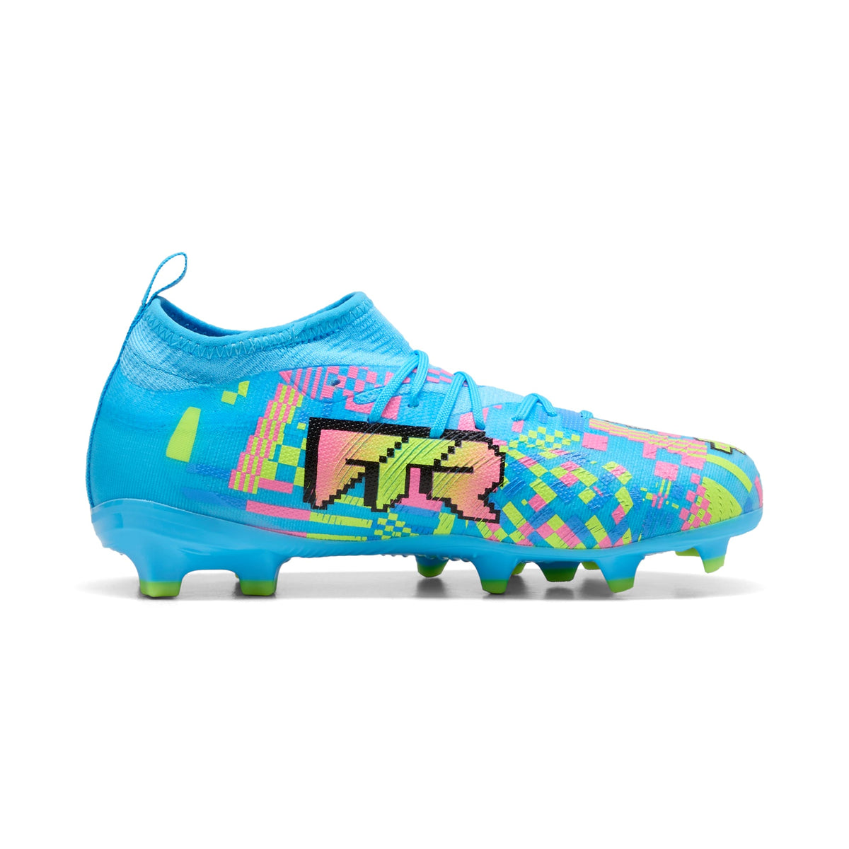 Tacos de futbol para superficies firmes y superficies artificiales FUTURE 9 MATCH ADVANCED LEVEL para niños – PUMA White-Blue Glimmer-Pink Glimmer-Yellow Alert – vista 5