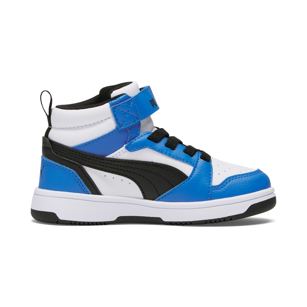 2 Colores, Tenis Rebound V6 Mid para niños – PUMA White-PUMA Black-Racing Blue – vista 5