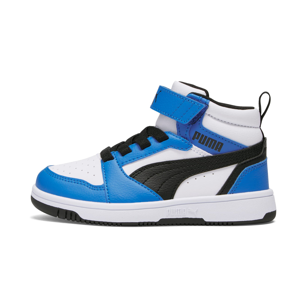 2 Colores, Tenis Rebound V6 Mid para niños – PUMA White-PUMA Black-Racing Blue – vista 1