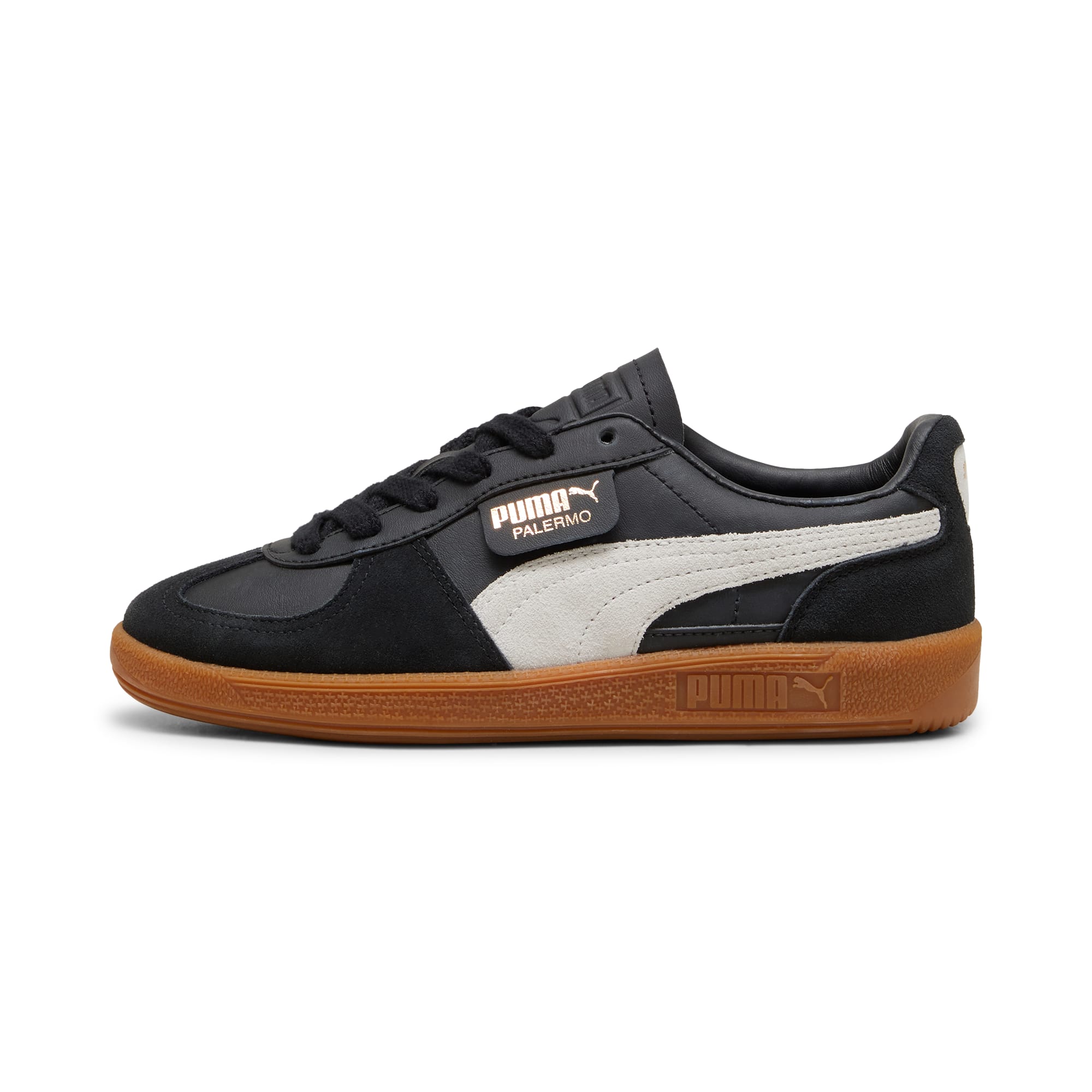 4 Colores, Tenis adolescentes de cuero Palermo – PUMA Black-Feather Gray-Gum – vista 1