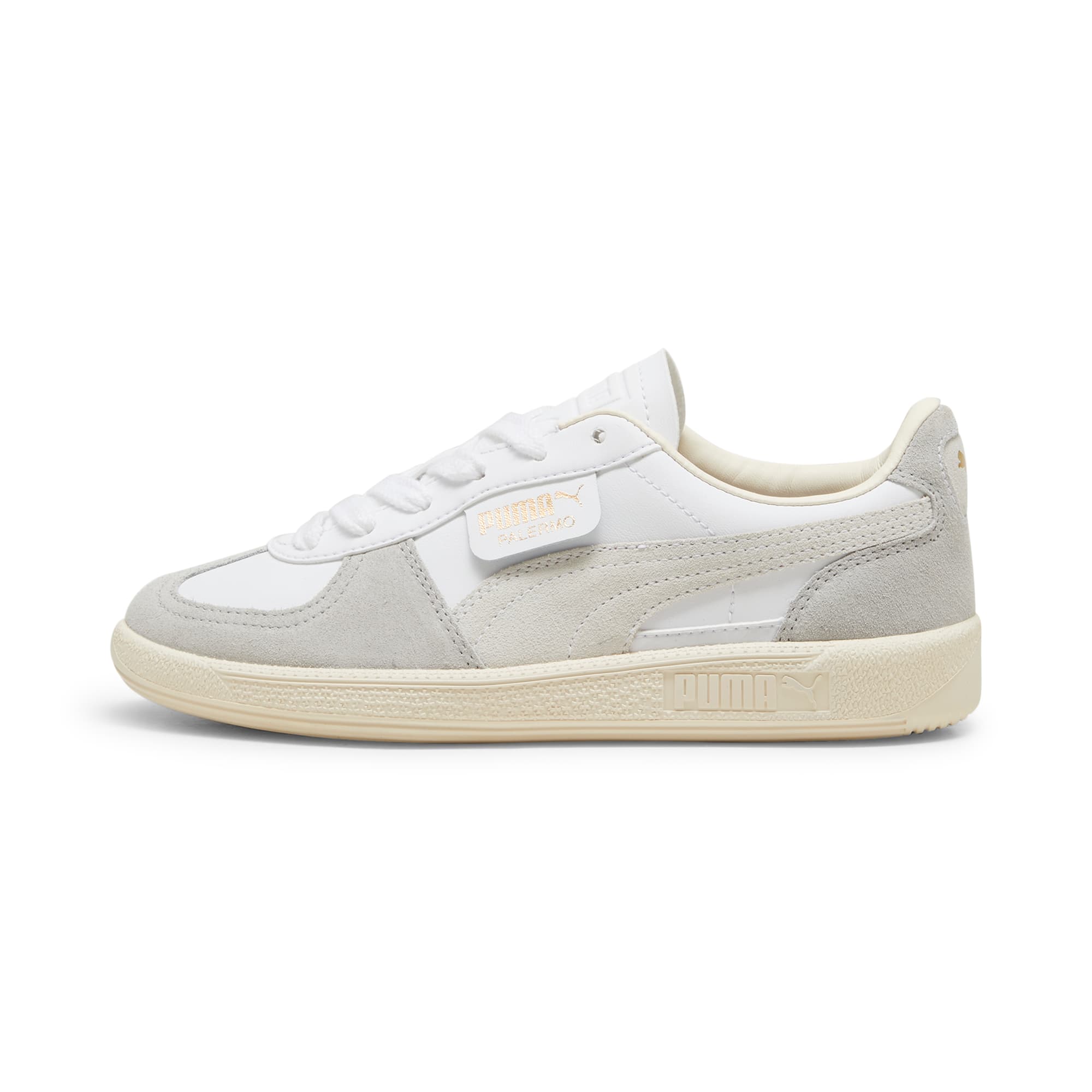 4 Colores, Tenis adolescentes de cuero Palermo – PUMA White-Cool Light Gray-Sugared Almond – vista 1