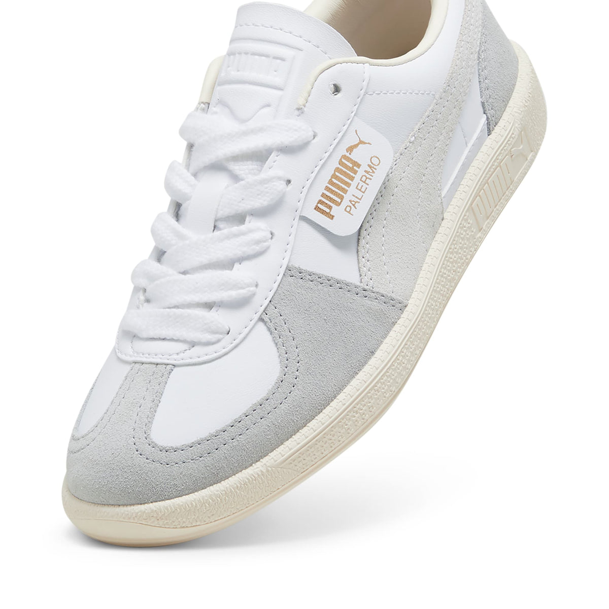 4 Colores, Tenis adolescentes de cuero Palermo – PUMA White-Cool Light Gray-Sugared Almond – vista 8