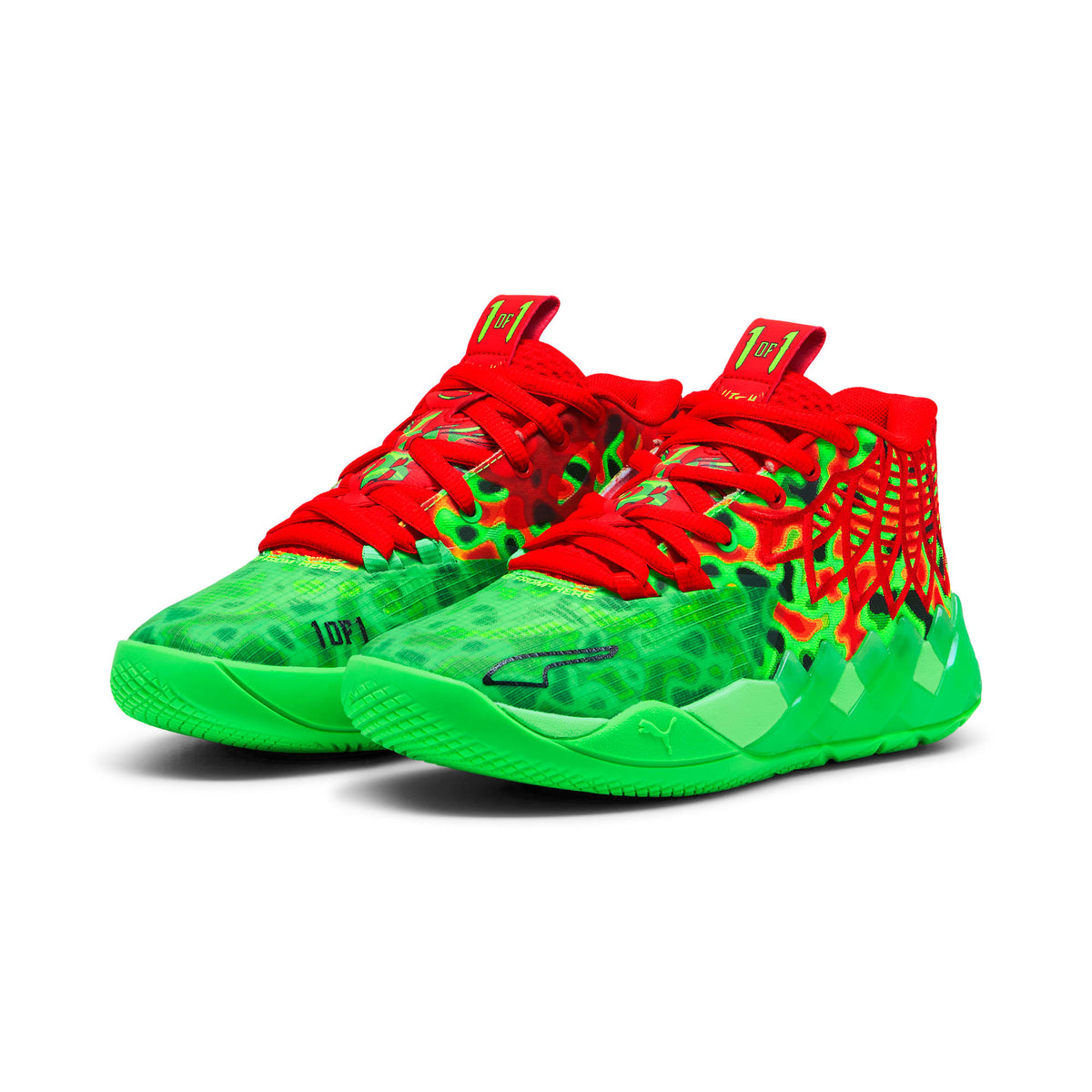 Tenis de baloncesto para niños grandes PUMA x LAMELO BALL MB.01 – Fluro Green Pes-PUMA Red – vista 2