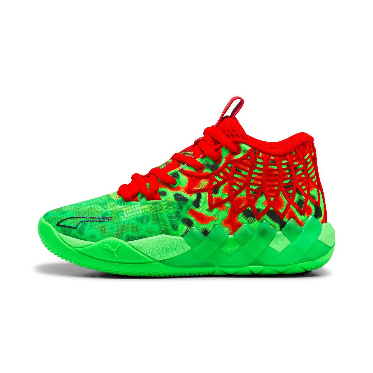 Tenis de baloncesto para niños grandes PUMA x LAMELO BALL MB.01 – Fluro Green Pes-PUMA Red – vista 1