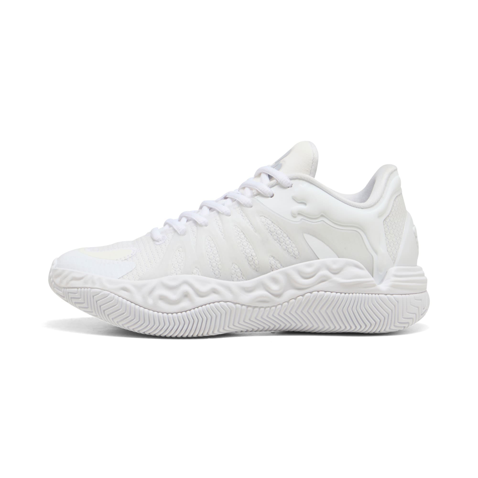 3 Colores, Tenis de basquetbol juveniles Hali 1 – PUMA White-Vibrant Silver – vista 1